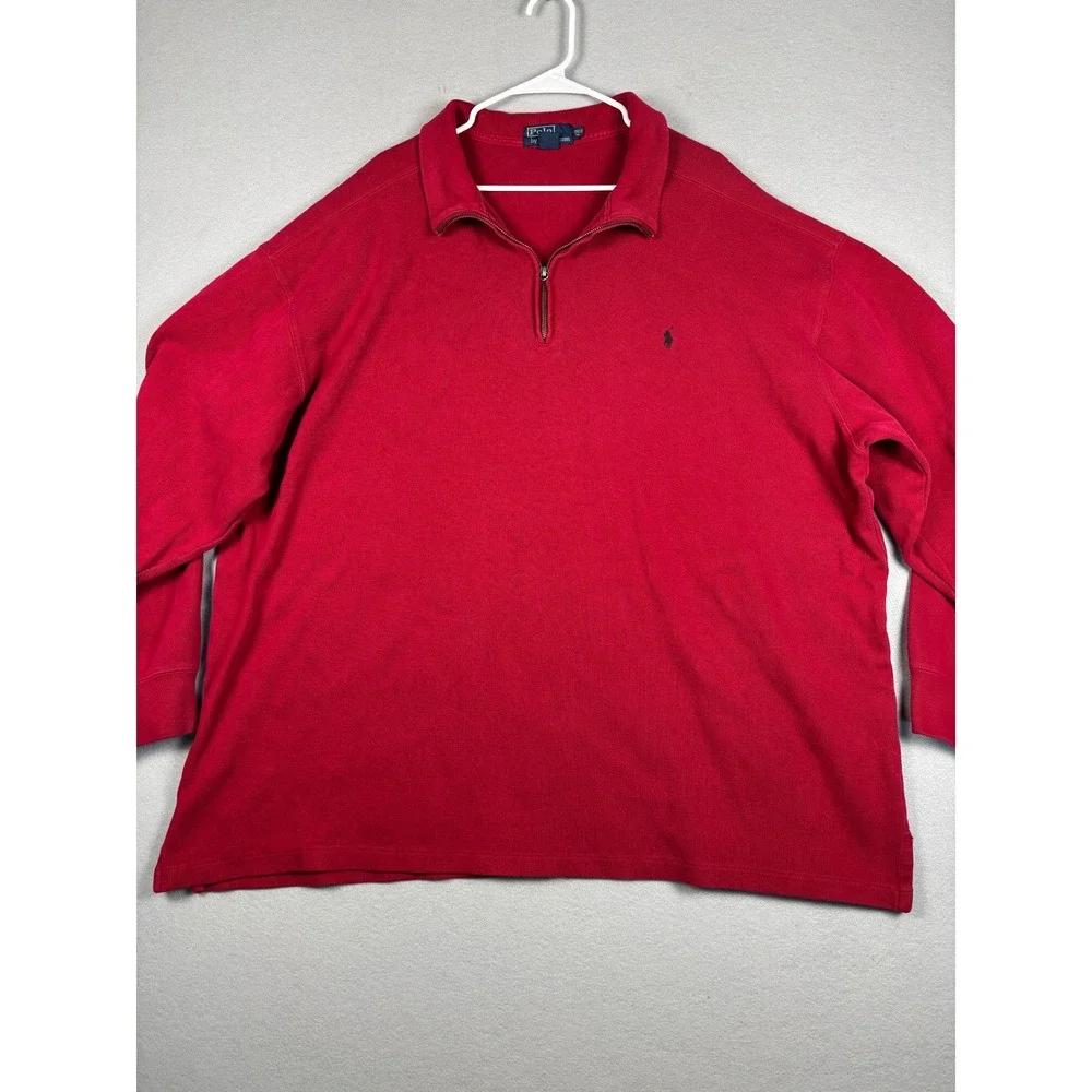 Vintage Polo Ralph Lauren Quarter-Zip Pullover Sweater 3XLT Red Cotton Tall